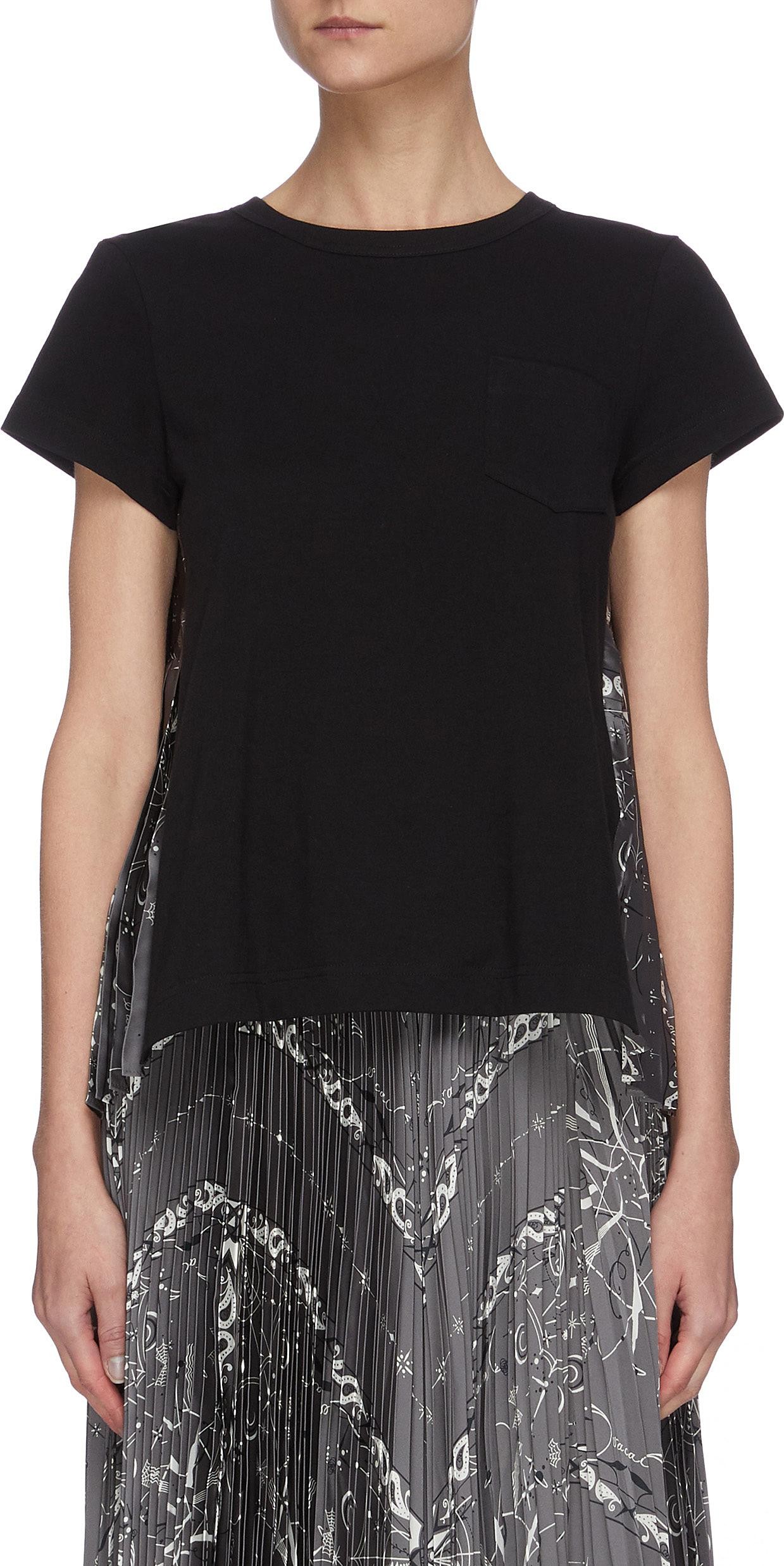 Sacai x Dr Woo bandana scarf graphic print pleat back short sleeve top