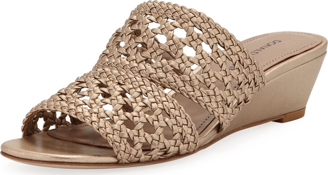 Donald J Pliner Albi Woven Metallic-Leather Demi-Wedge Slide Sandals
