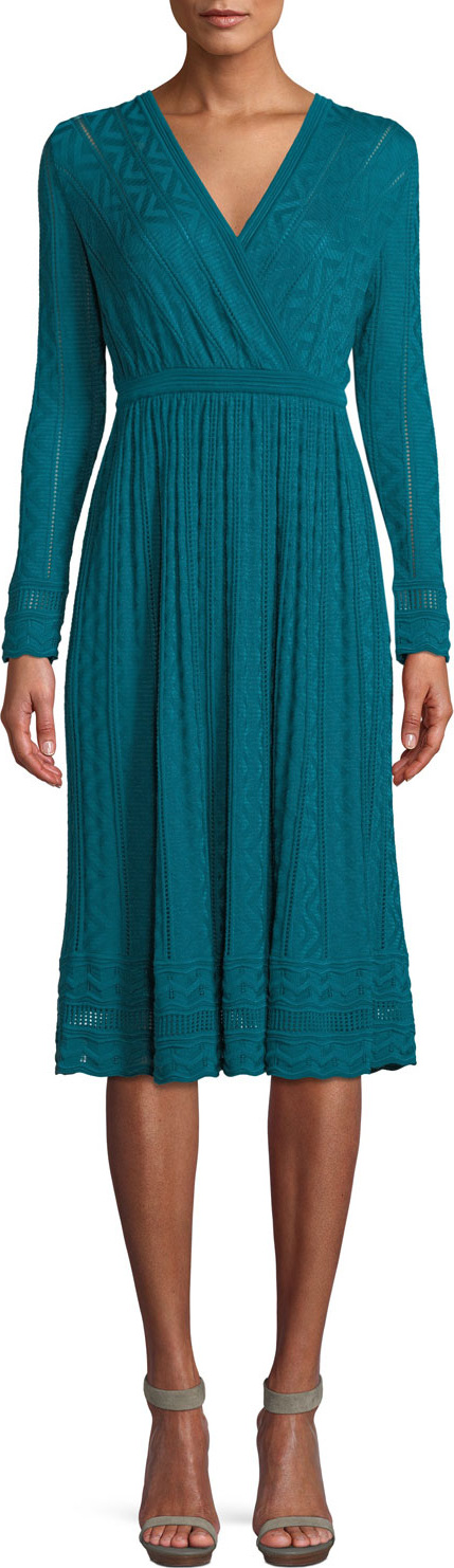 M Missoni Long-Sleeve Textured Knit A-Line Dress