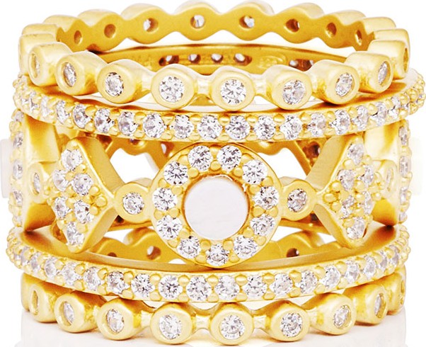 Freida Rothman Color Theory 5-Piece Stacking Ring Set - Mother-of-Pearl, Size 8