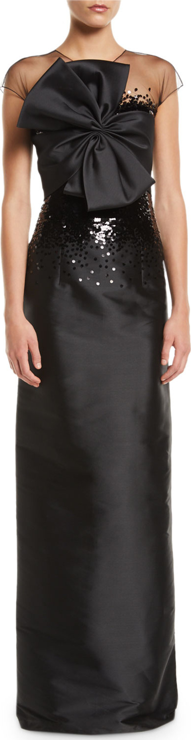 Sachin & Babi Benabu Sequin Gown w/ Sheer Yoke & Bow