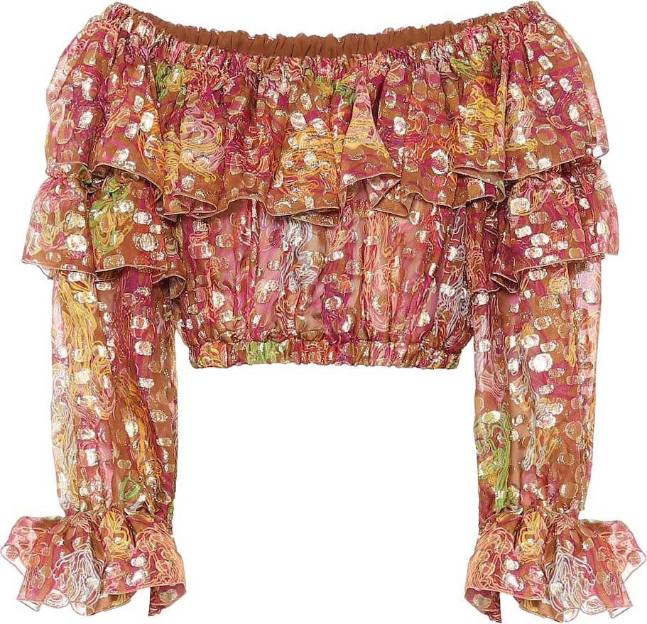 Dundas Printed silk-blend jacquard crop top