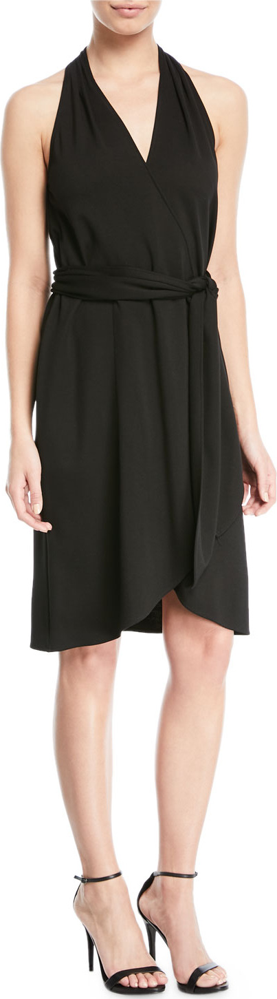 HALSTON HERITAGE Belted Knee-Length Wrap Dress