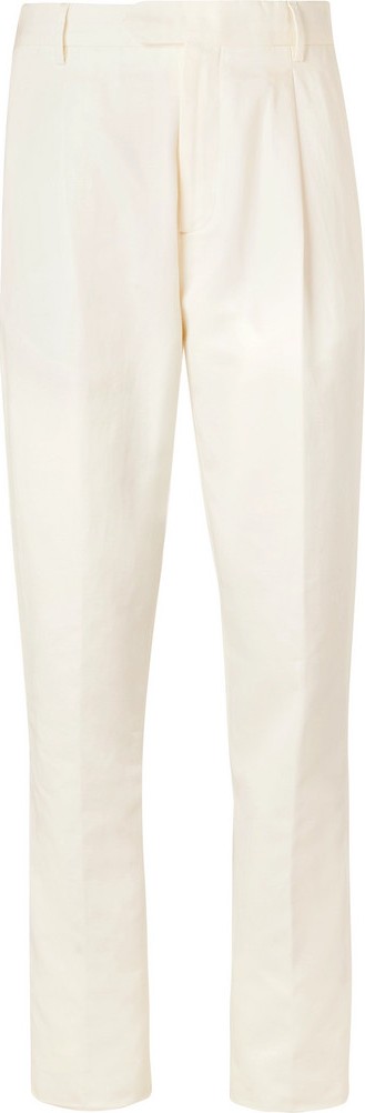 Caruso Cream Cotton, Linen and Silk-Blend Suit Trousers