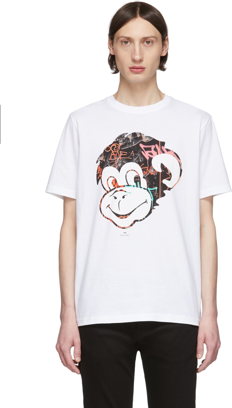 Ps By Paul Smith White Graffiti Monkey T-Shirt
