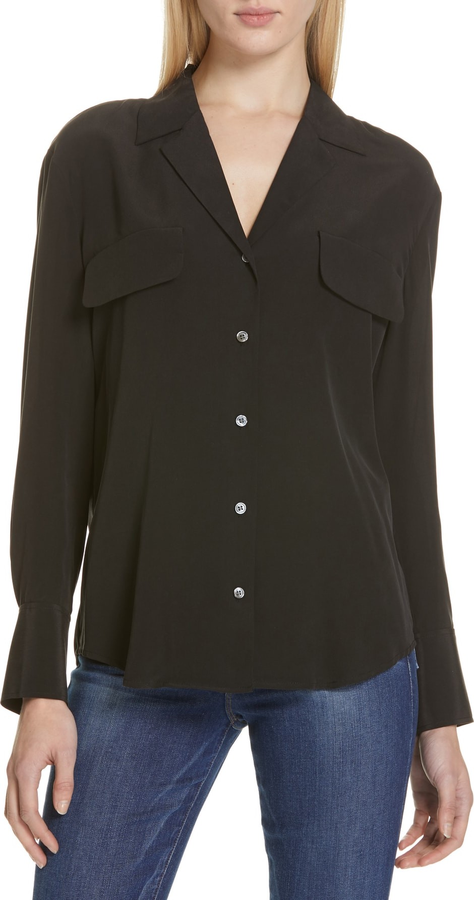 FRAME DENIM Pocket Silk Blouse