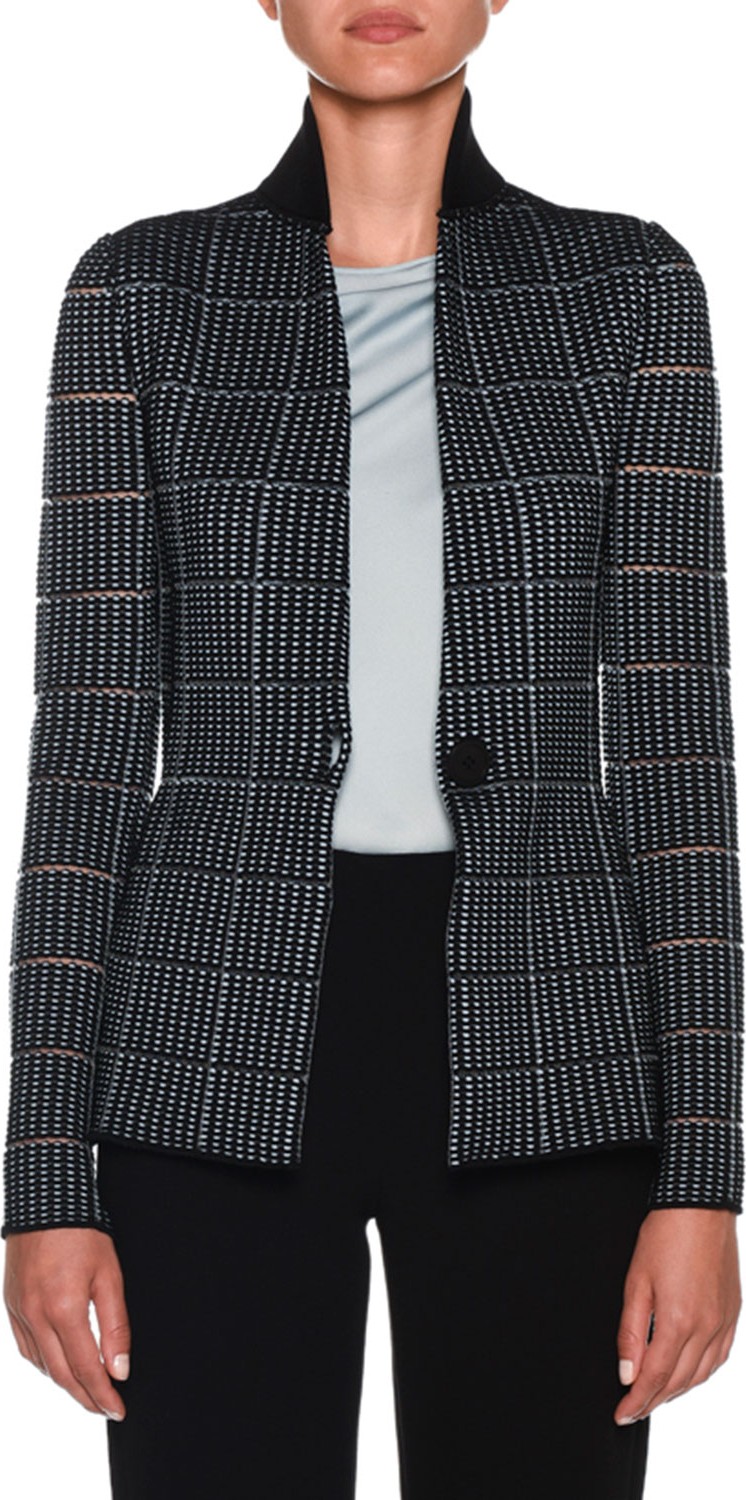Giorgio Armani Ottoman-Jacquard Sheer-Stripe Jersey Blazer