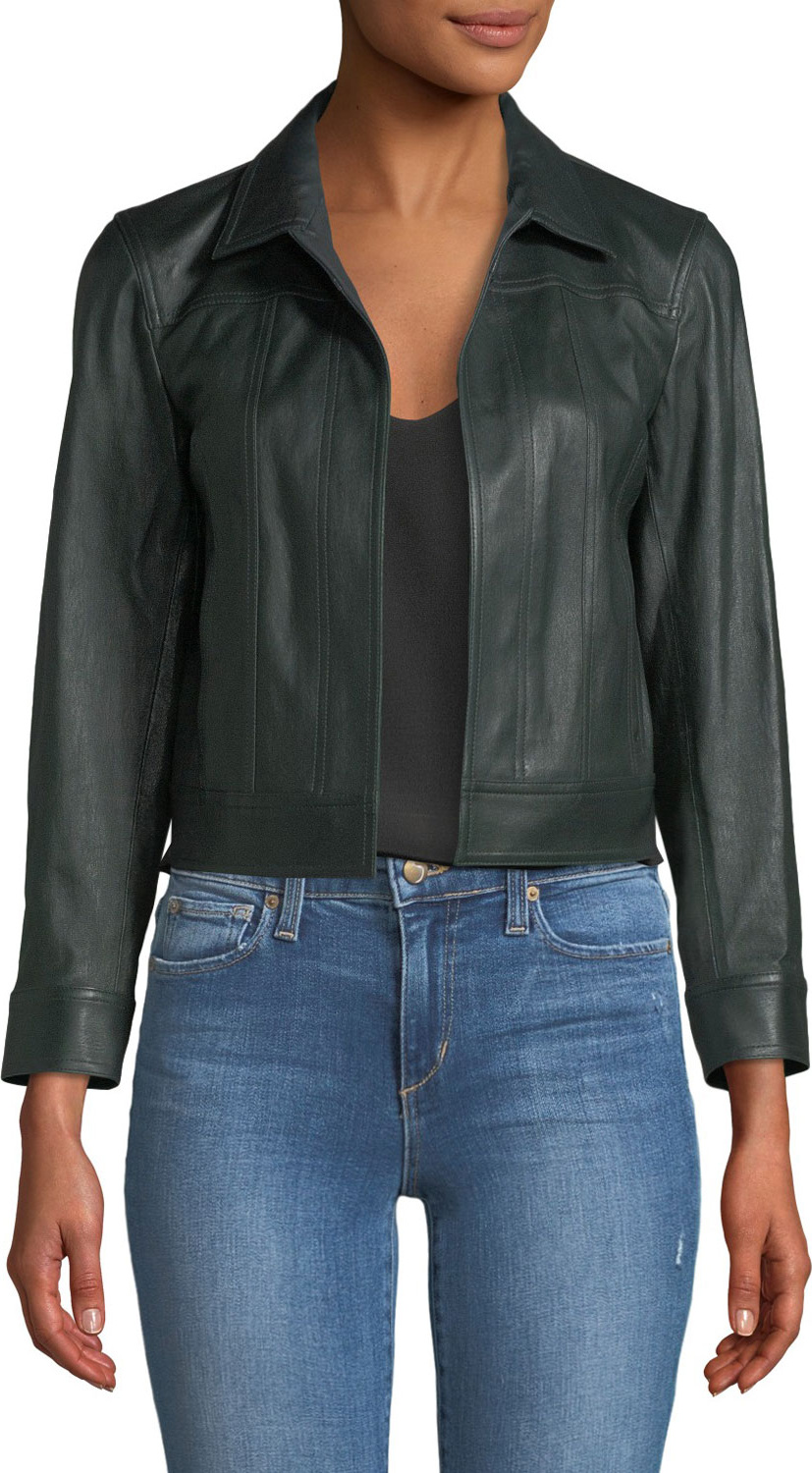 Theory Shrunken Open-Front Leather Jacket