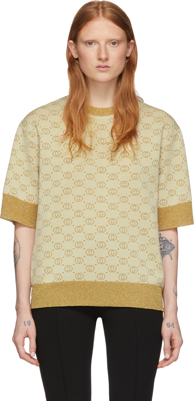 Gucci Beige & Gold Wool Lurex GG Sweater