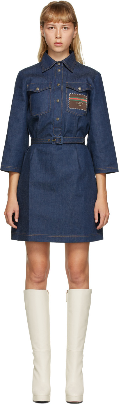 Gucci - Blue Denim Patch Mini Dress