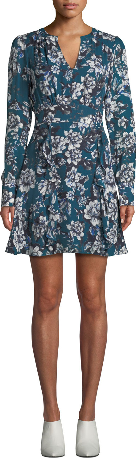 Parker Brooke Floral-Print Flounce Short Dress