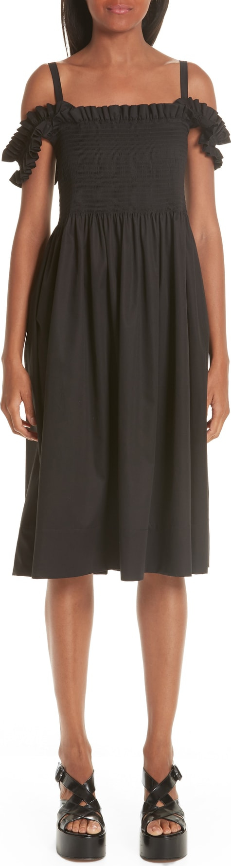 Molly Goddard Paula Shirred Off the Shoulder Dress