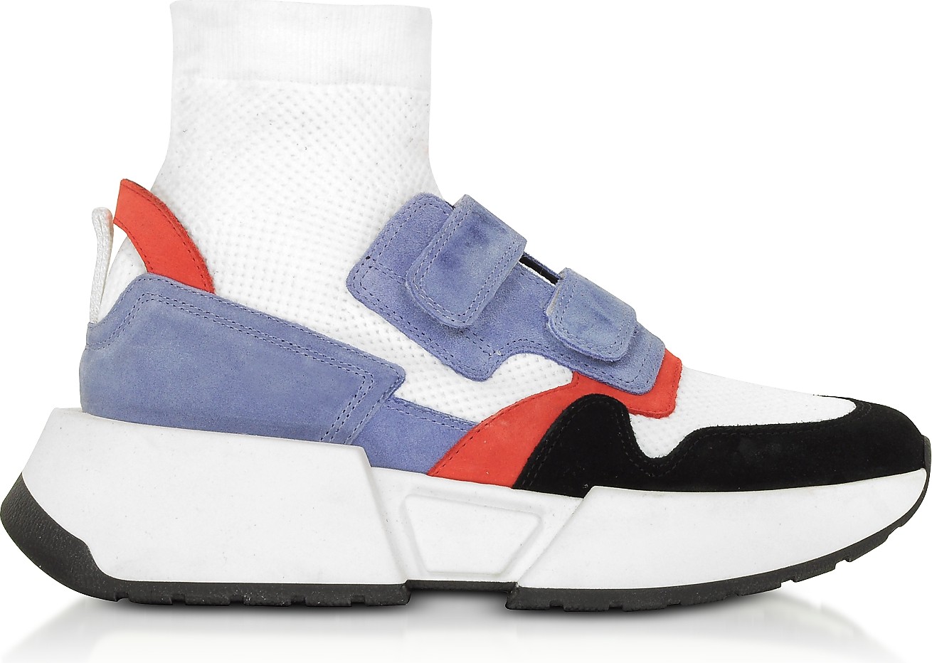 MM6 Maison Margiela White Nylon and Color Block Suede Sock Platform Sneakers