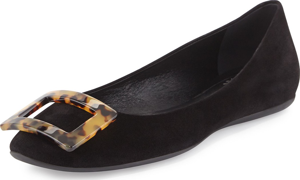 Roger Vivier Gommette Suede Ballet Flats, Black