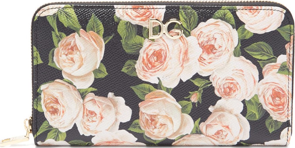 Dolce & Gabbana Rose-print continental dauphine-leather wallet