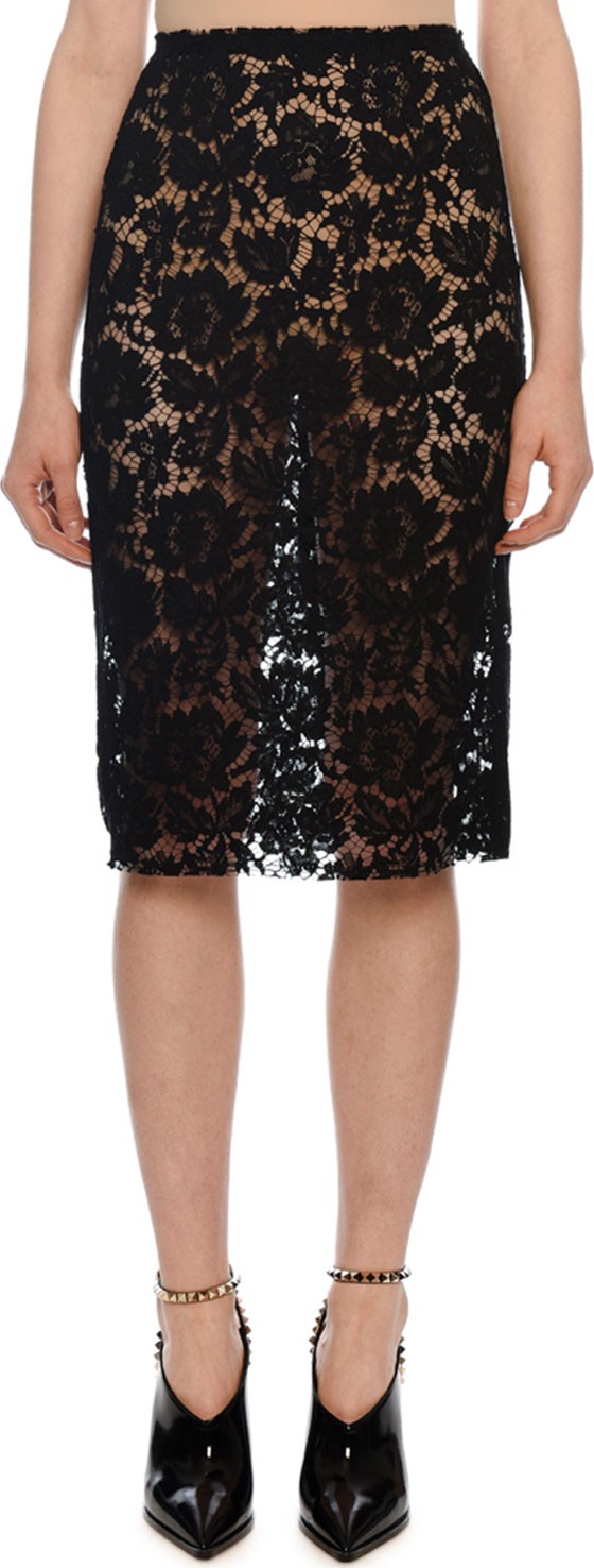 Valentino Heavy Lace Pencil Skirt
