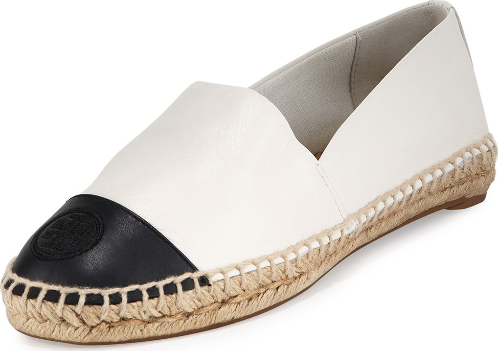 Tory Burch Colorblock Cap-Toe Espadrille Flat, Ivory/Black