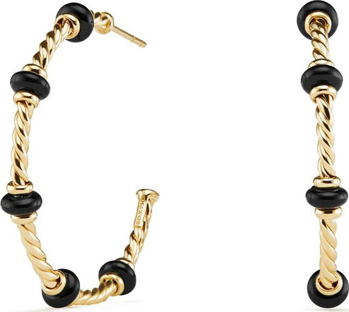 David Yurman 18k Gold Rio Rondelle Hoop Earrings in Black Onyx