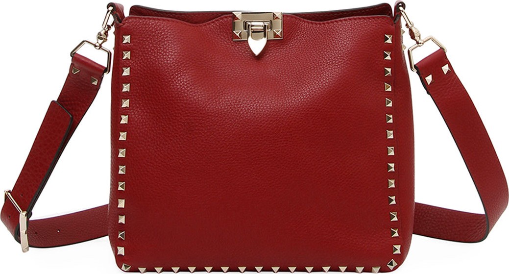 Valentino Rockstud Small Vitello Leather Hobo Bag