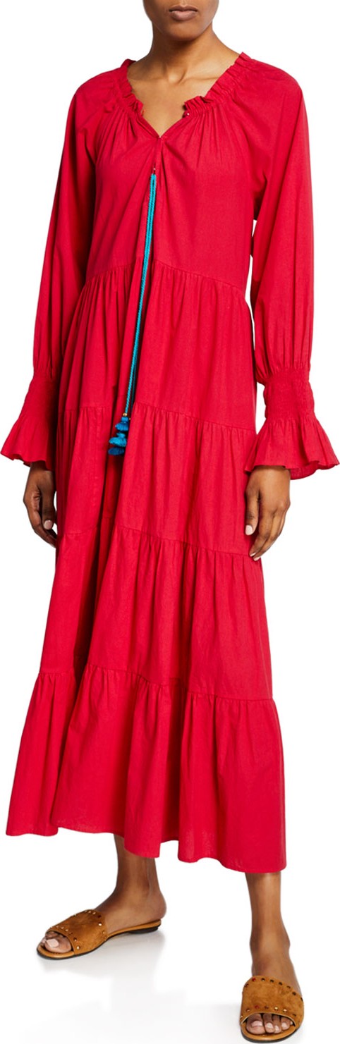 FIGUE Bella Tiered Flare-Cuff Peasant Dress