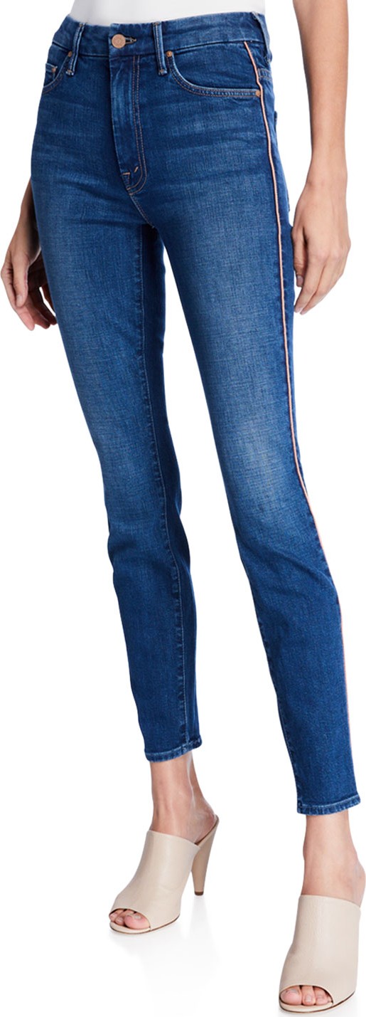 MOTHER Looker High-Waist Ankle Skinny with Metallic Stripes