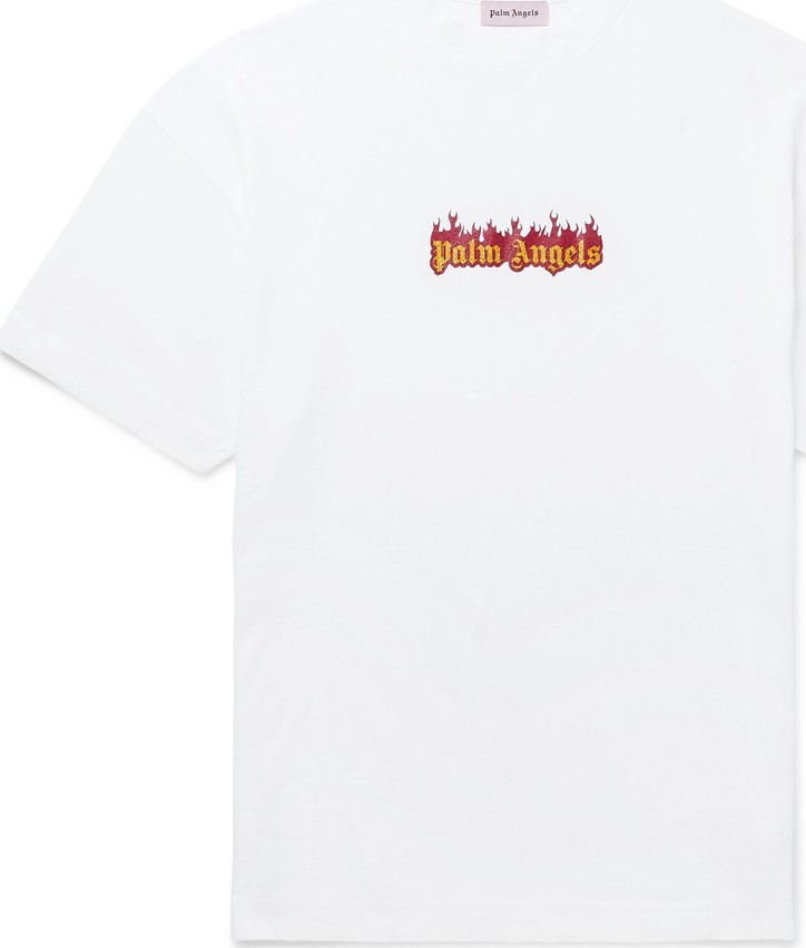 Palm Angels Glittered Logo-Print Cotton-Jersey T-Shirt