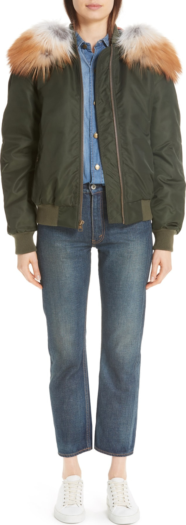 Mr&Mrs Italy Mr & Mrs Italy Removable Genuine Fox Fur Hood Bomber Jacket