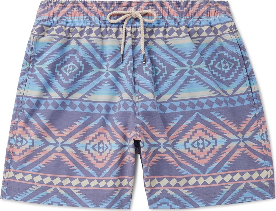 Faherty Beacon Wide-Leg Mid-Length Printed Swim Shorts