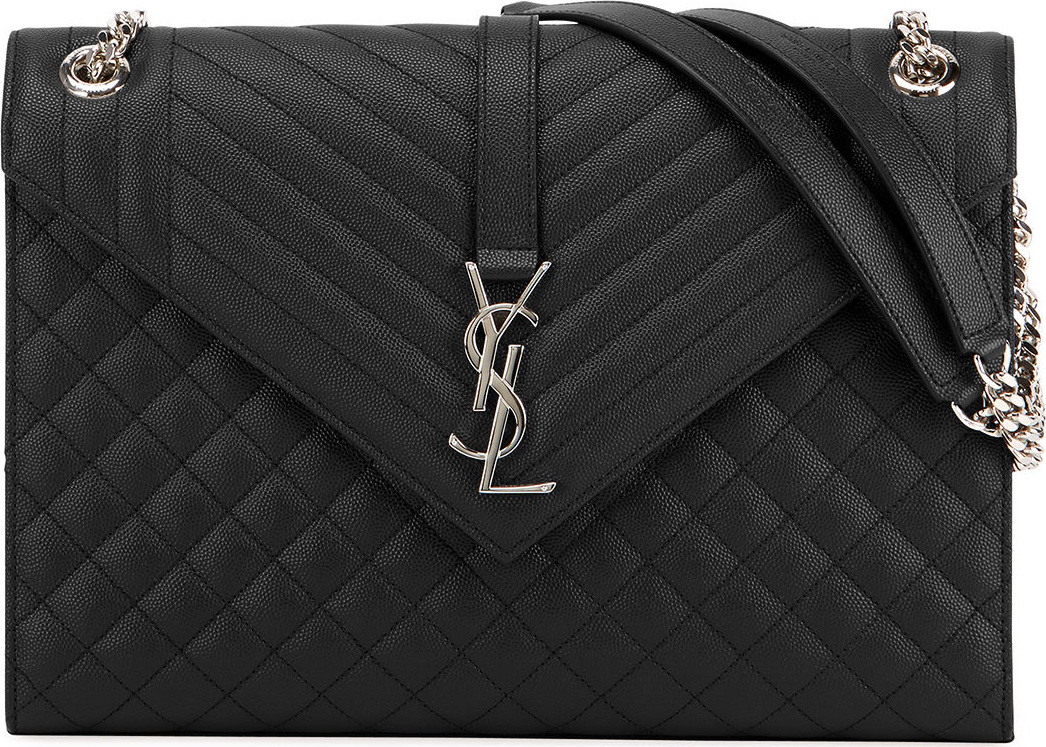 Saint Laurent Monogram YSL V-Flap Large Tri-Quilt Envelope Chain Shoulder Bag - Miroir Hardware