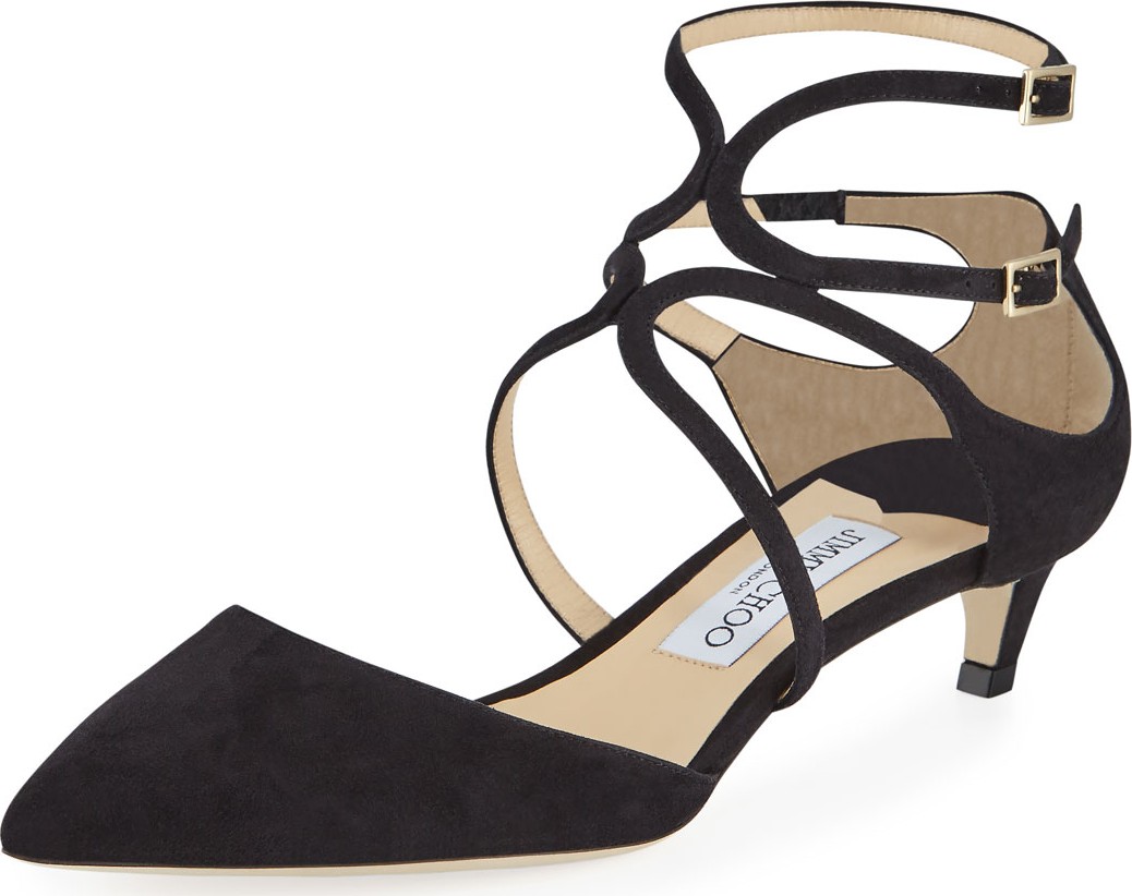 Jimmy Choo Lancer Suede Caged Kitten-Heel Pumps