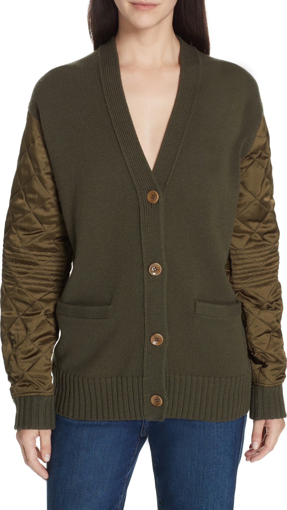 Proenza Schouler PSWL Quilted Sleeve Merino Wool Cardigan