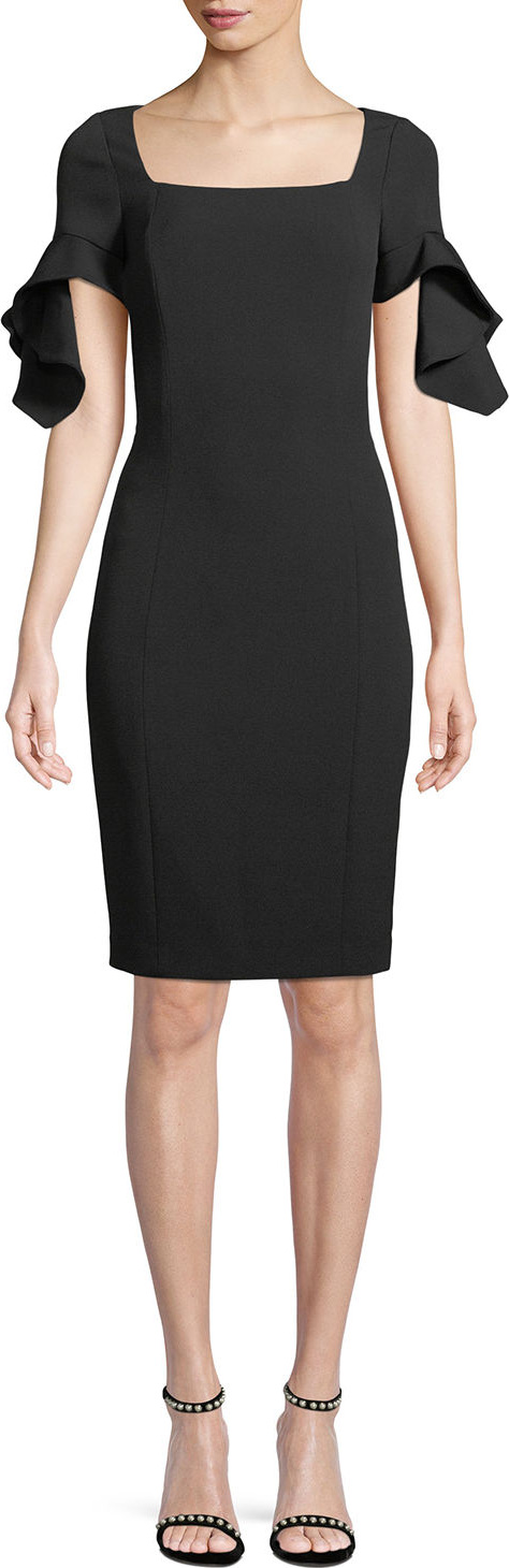 Badgley Mischka Square-Neck Trumpet-Sleeve Sheath Dress