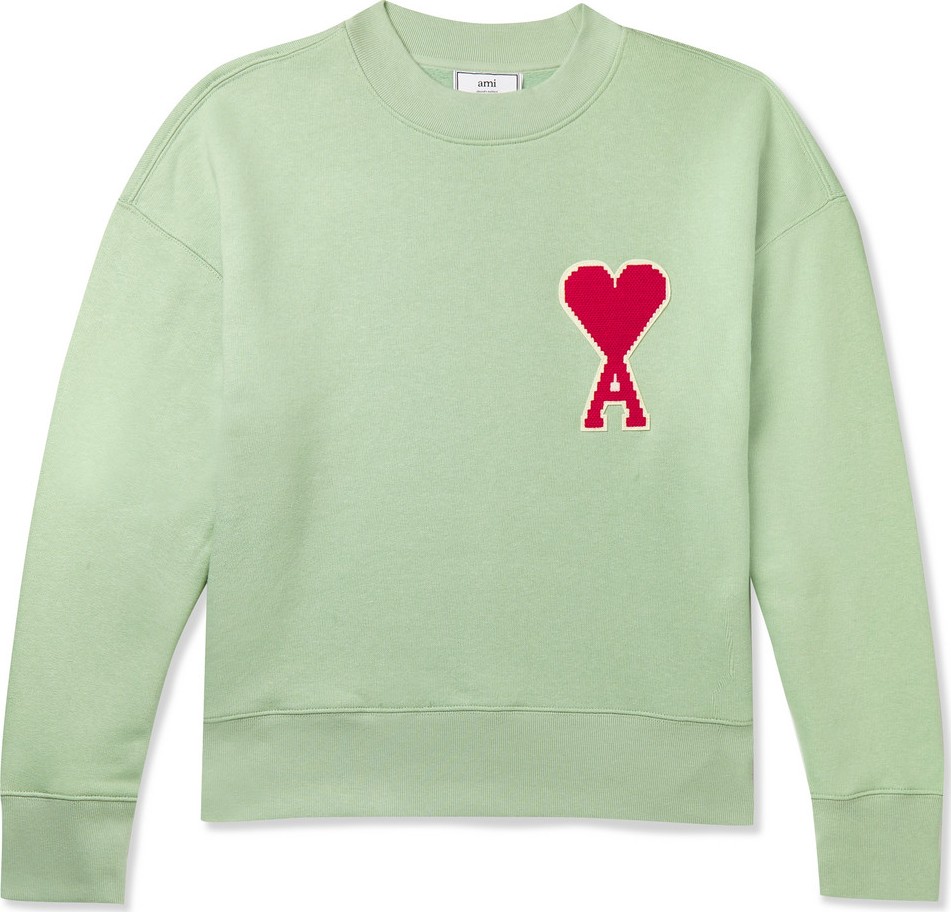 AMI Logo-Appliquéd Fleece-Back Cotton-Blend Jersey Sweatshirt