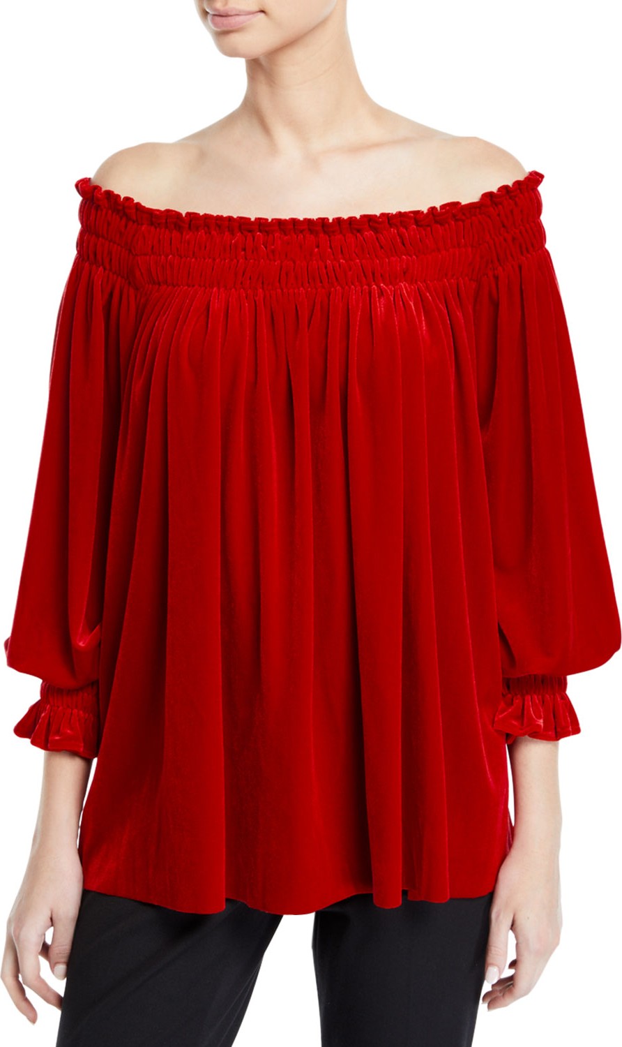 Norma Kamali Velvet Peasant Top, Tango