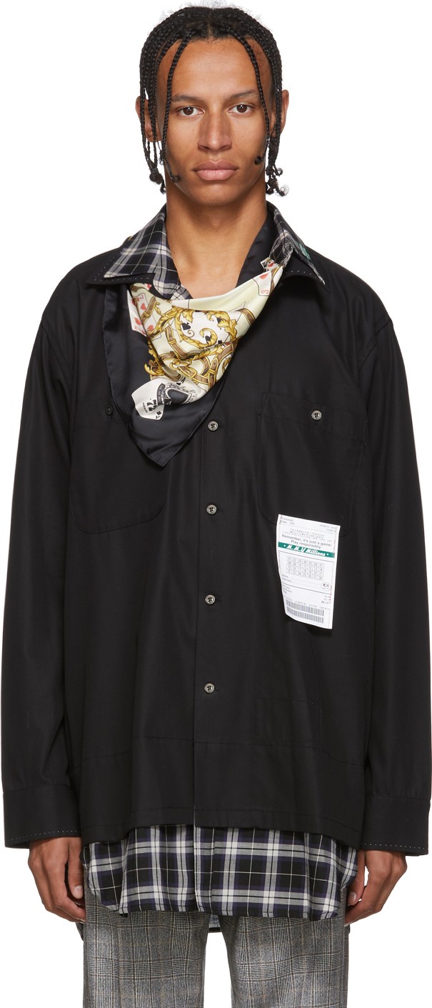 Miharayasuhiro Black Layered Scarf Shirt