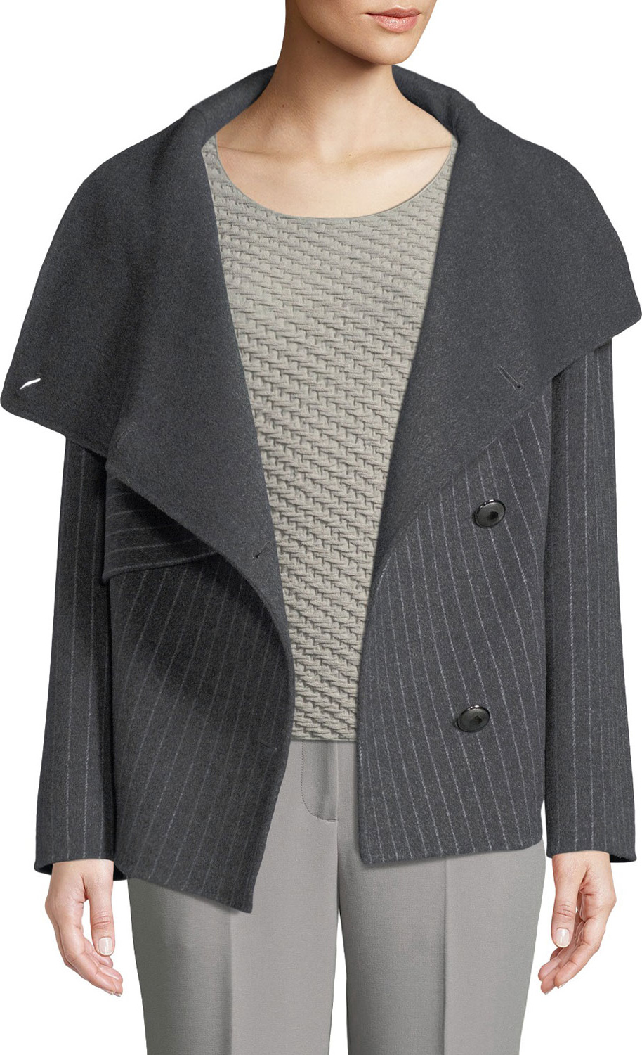 Emporio Armani Button-Front Pinstripe Wool Caban Coat