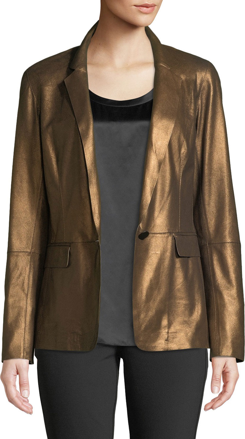 Lafayette 148 New York Lyndon Misted Metallic Suede Blazer Jacket