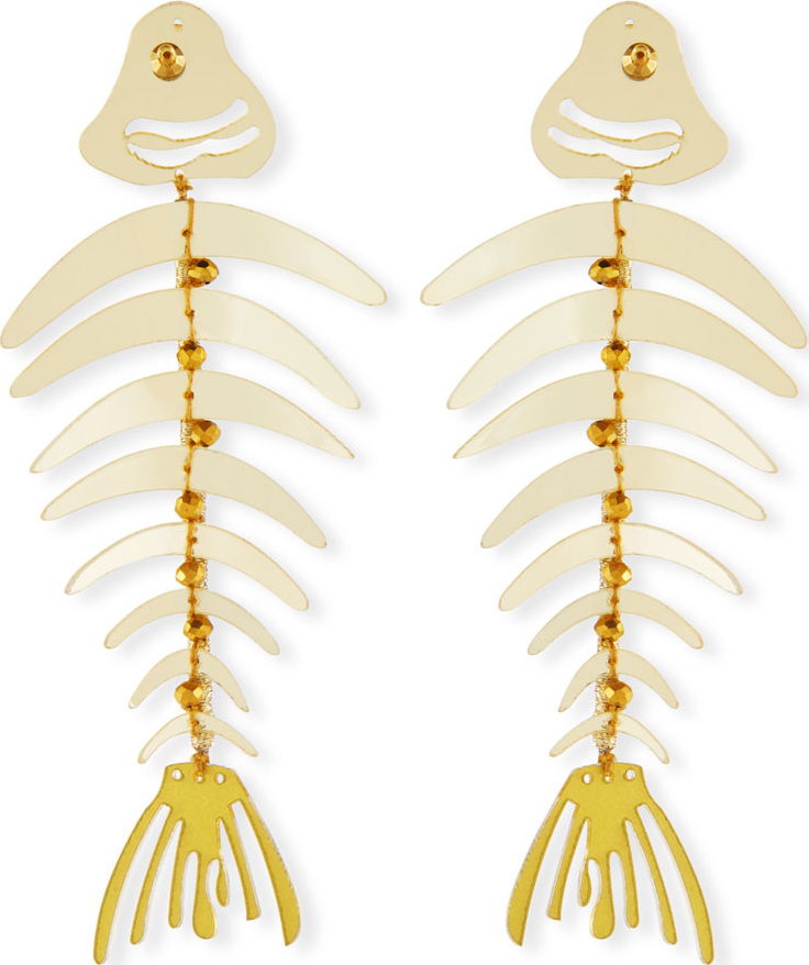Oscar De La Renta Bold Fishbone Statement Clip-On Earrings