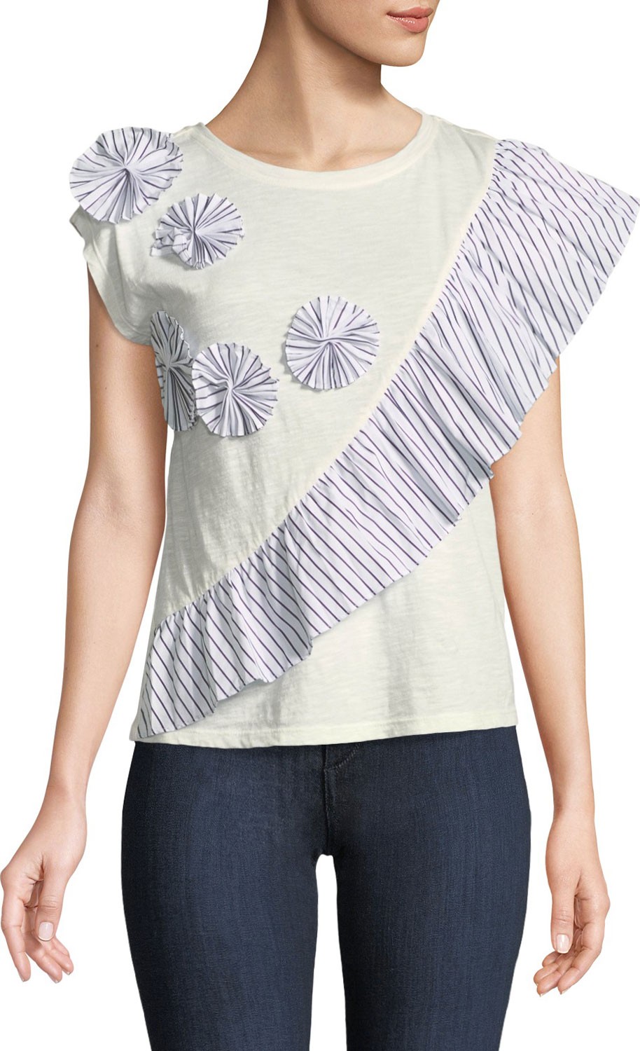 Joie Eckarta Ruffle Applique Short-Sleeve Tee