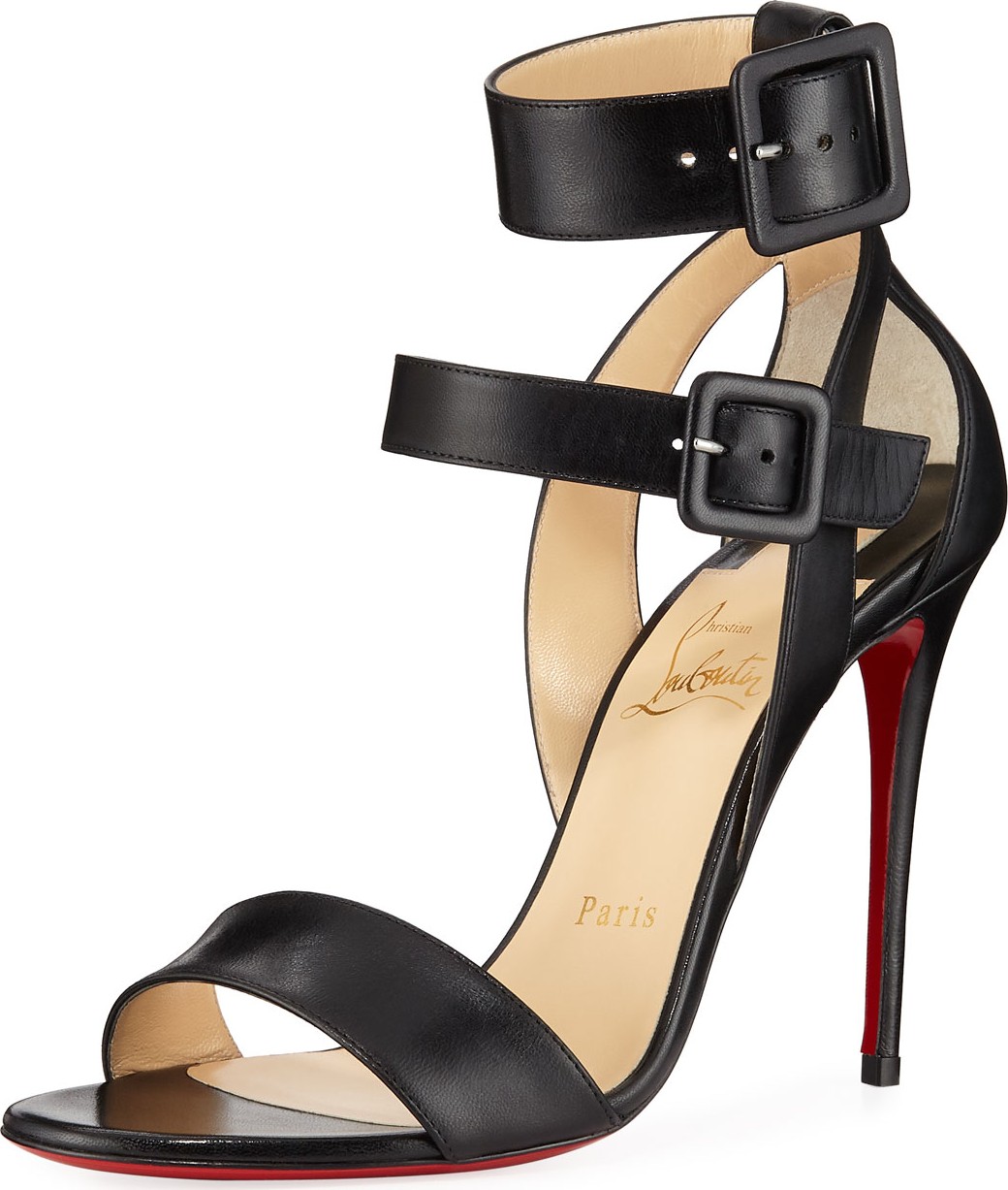 Christian Louboutin Multipot Leather Ankle-Wrap Red Sole Sandals