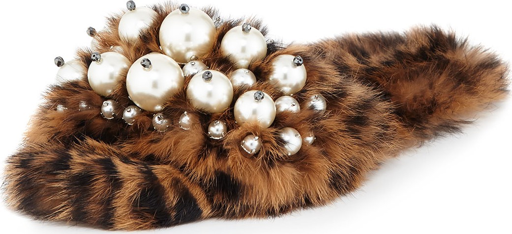 Miu Miu Pearly Fur Slide Sandals, Leopard
