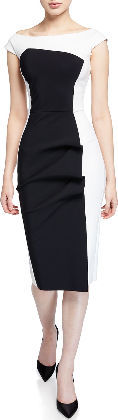 La Petite Robe di Chiara Boni Citra Bateau-Neck Cap-Sleeve Colorblock Cocktail Dress