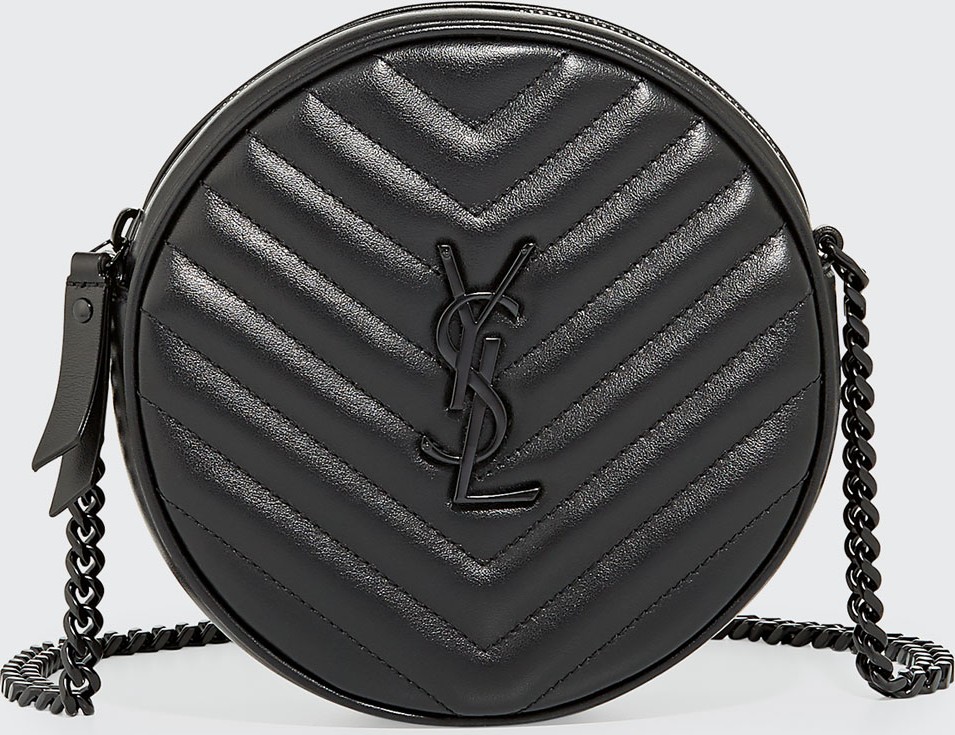 Saint Laurent Jade YSL Round Quilted Grain de Poudre Crossbody Bag