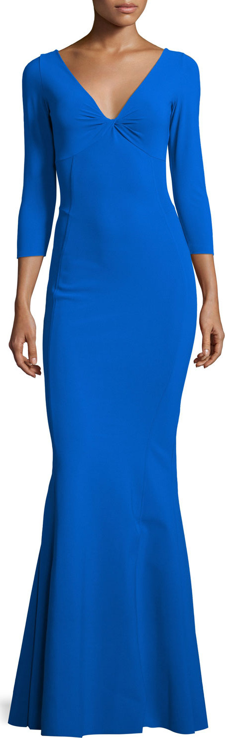 La Petite Robe di Chiara Boni Custom Collection: Saturnnia 3/4-Sleeve Twist-Front Long Gown