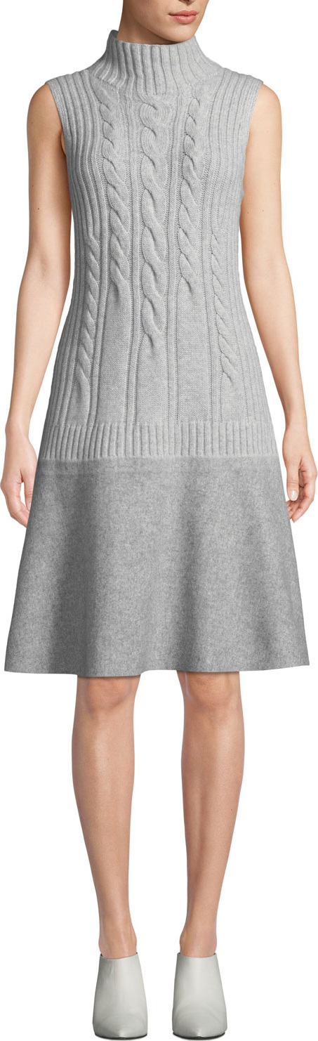 Lafayette 148 New York Turtleneck Sleeveless Cable-Knit Cashmere Dress w/ Needle Punch Hem