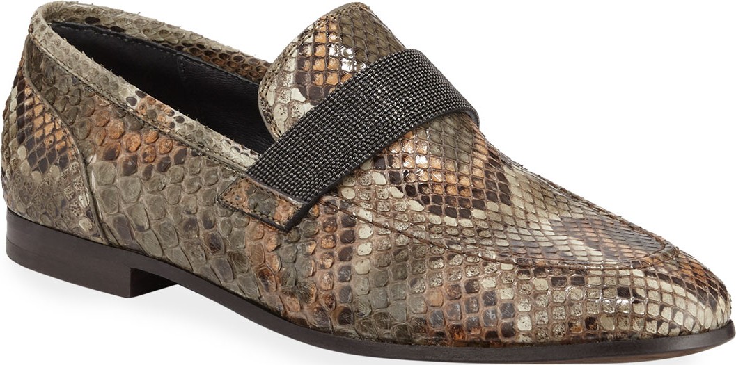 Brunello Cucinelli Python Loafers with Monili Strap