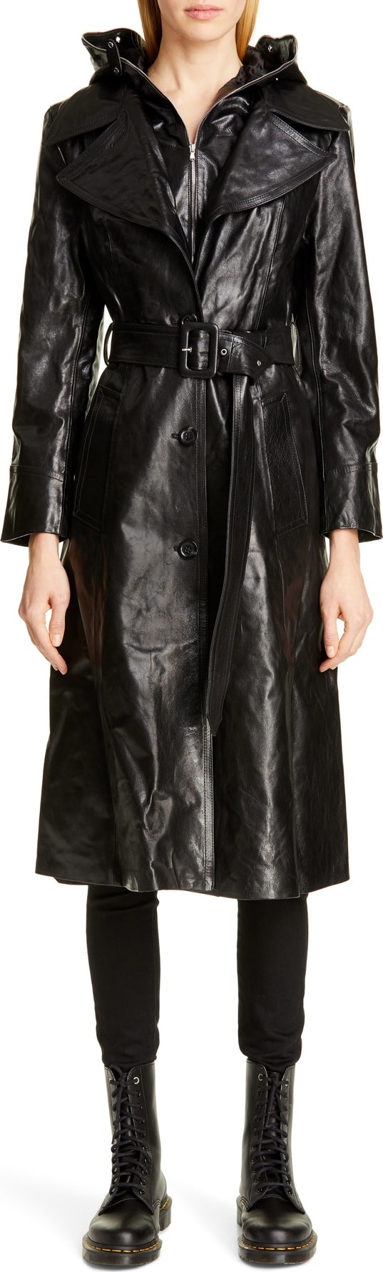 Vetements Mask Leather Trench Coat