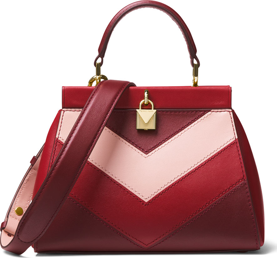 MICHAEL MICHAEL KORS Gramercy Small Framed Chevron-Blocked Leather Satchel Bag - Golden Hardware