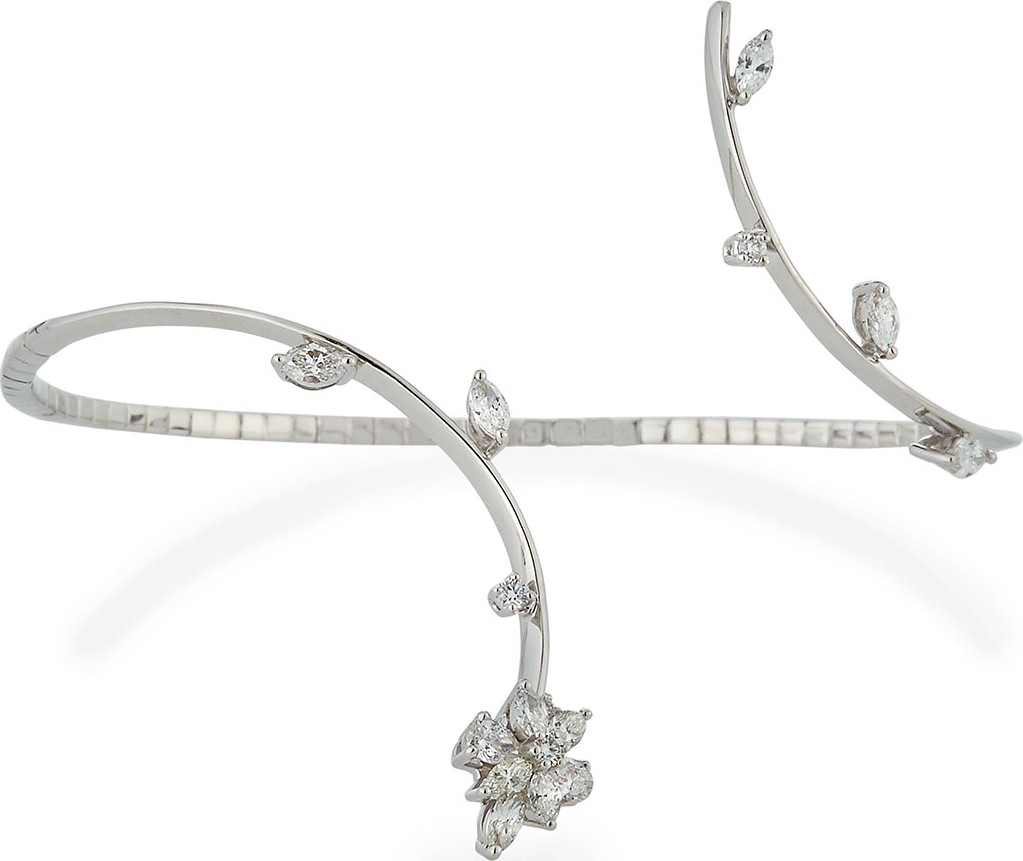 Yeprem 18K White Gold Open Cuff Bracelet with Round & Marquis Diamonds