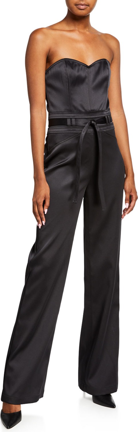 J BRAND Jenna Strapless Sateen Jumpsuit